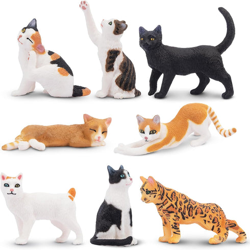 Toymany 8PCS Realistic Cat Figurines, Educational Cat Figures Toy Set, Kitten Easter Eggs Cat Cake Topper Christmas Birthday Gift for Kids Boys Gi...