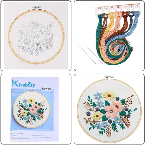 KISSBUTY Full Range of Embroidery Starter Kit with Pattern, Stamped Embroidery Kit Including Embroidery Cloth with Pattern, Bamboo Embroidery Hoop...