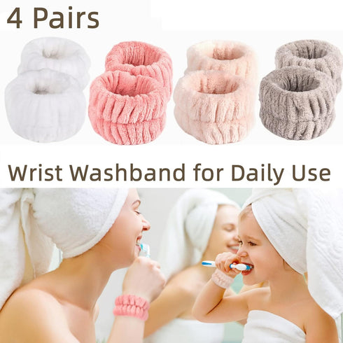 8 Pcs Face Washing Wristbands, Soft & Absorbent Microfiber Wrist Scrunchies for Washing Face, Face Wash Wrist Band for Women Girl, Spa Wrist Wash ...