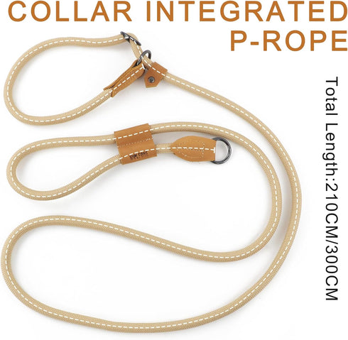 Adjustable Handle Hands Free Slip Lead Dog Leash?Strong Rope Dog Leash?Comfortable Lightweight Loop Leash for Large Medium Dogs 10ft Sand...