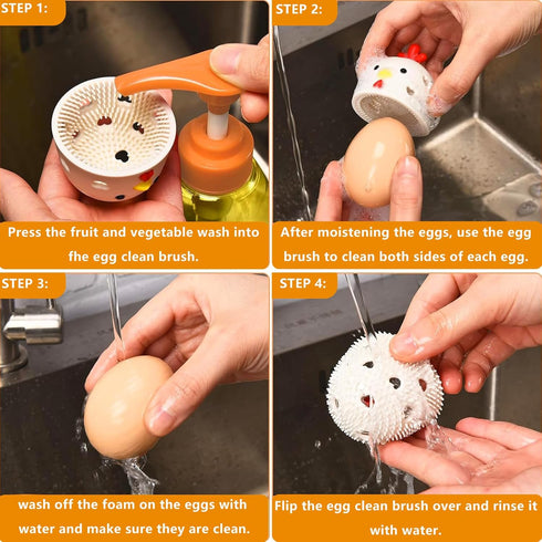 Silicone Egg Brush Cleaner, Egg Cleaner for Fresh Eggs, Egg Washer Brush for Cleaning Fresh Eggs, Reusable Cleaning Tools for Egg Washer (White 1P...