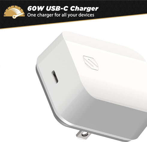 Scosche HPDC60WT-SP Powervolt 60W USB Type-C Wall Quick Charger Compatible with All Power Delivery 3.0, 2.0, and Standard USB-C or USB-PD Phone De...