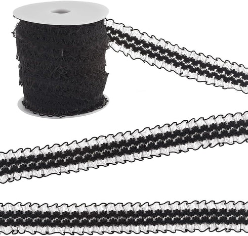 GORGECRAFT 22 Yards Elastic Ruffle Lace Trim 1"/25mm Double Wave Flower Pleated Lace Ribbon Sewing Stretch Edge Trimming Applique for Clothing Gar...