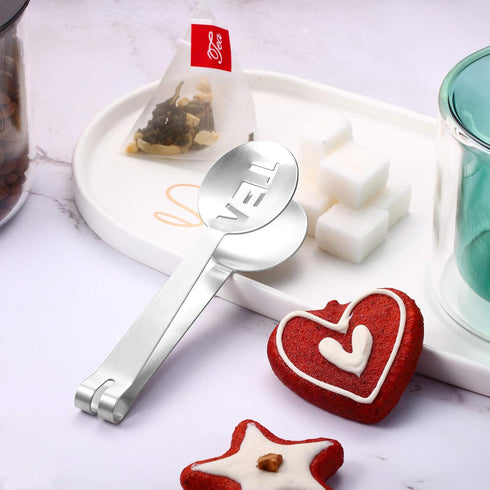 Tea Bag Squeezer Tongs Stainless Steel Spoon for Bags Silver Strainer Clip Tea Squeezer for Loosing Leaf, Gripping Ice Cube, Sugar(4 Pieces)...