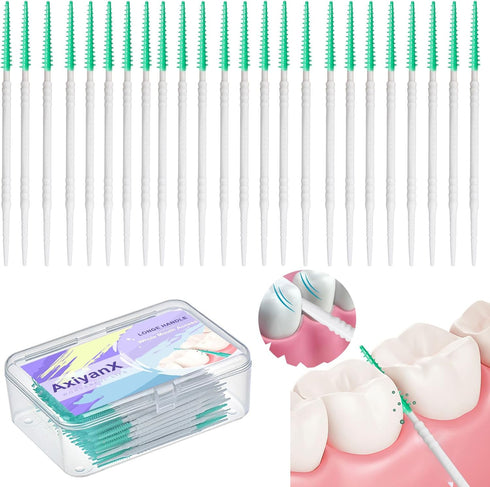 150PCS Interdental Brushes and Dental Floss Picks 2-in-1,Double Head Brush Picks for Teeth,Soft Interdental Toothpicks for Adults,Plastic Toothpic...