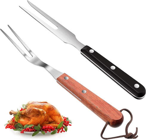 2 Pieces Meat Fork Stainless Steel Carving Fork with Wood Handle Cooking BBQ Grill Steak Tool for Kitchen Barbecue Serving Cooking Grilling Roasti...