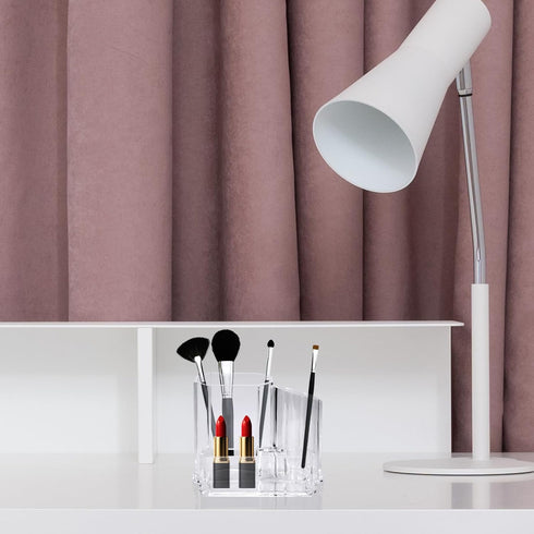 Clear Acrylic Pencil Pen Holder Cup, Desk Organizers and Accessories, Makeup Brush Holder 3 Compartments, Modern Minimalist Desktop Stationery Sto...