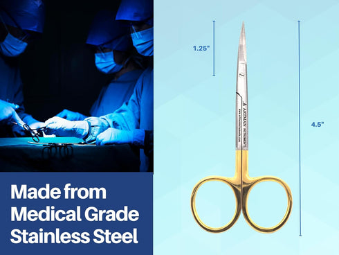 Scissors 4.5 inches Curved with Tungsten Carbide Inserts| Gold Plated Handle Extra Sharp and Durable by ARTMAN INSTRUMENTS...