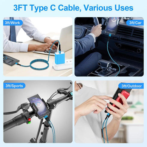 Fast Charger Cable USB C 3 Pack 3ft Compatible for Motorola Razr 2024 Edge Razr+, Moto G Stylus 5G 2024,G Power,G 5G,G Play 2023 2022,50 Ultra,One...