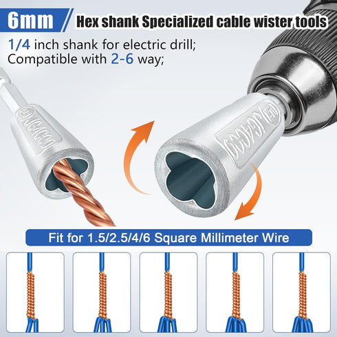 Electrical Wire Twister Bit for Drill Wire Twisting Tool 3 Way/5 Way Wire Stripping Tool and 6mm Hex Shank Cable Twister Tool Wire Stripper and Tw...
