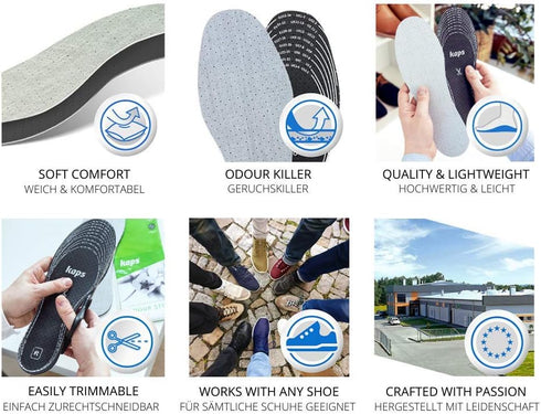 6 Pair Pack Anti Odour Shoe Insoles Set with Odor Eating Charcoal, Shoe Inserts, Kaps Odour Stop...