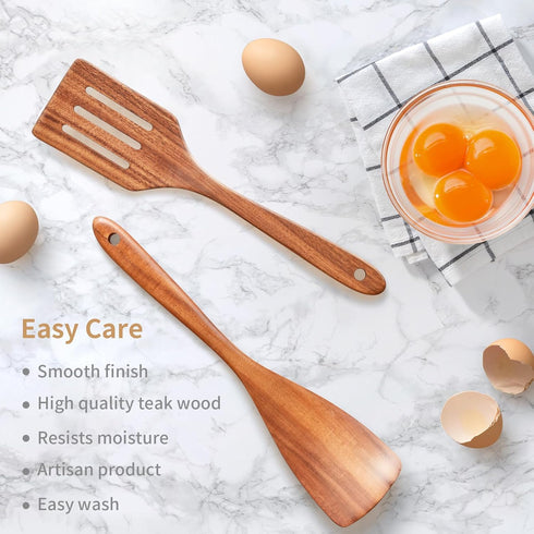 Wooden Utensil Set,Premium Teak Wooden Kitchen Utensil Set- 6 Piece Handcrafted, Wooden Kitchen Utensils Set for Cooking,Durable Cooking Utensils ...