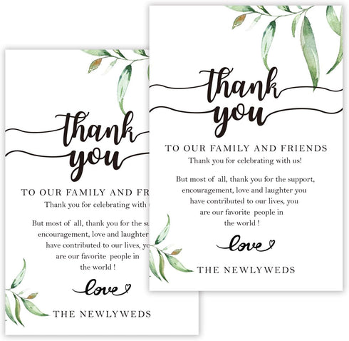 Giftideaworkshop 50 Wedding Reception Thank You Cards - Greenery Thank You Table Place Setting Cards-Great Addition to Your Table Centerpiece, Pla...