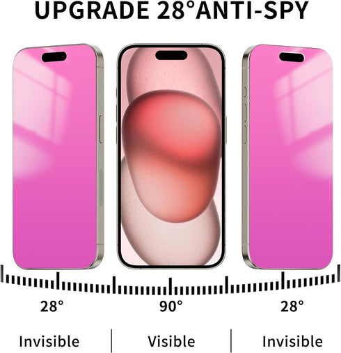 Compatible With iPhone 15/14 pro Privacy Screen Protector 6.1 Inch Anti Blue Light for iPhone15 Tempered Glass 28° Rose red Gradient Anti-Spy Easy...
