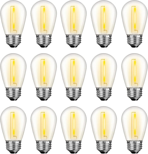 15 Pack Dimmable LED S14 Replacement Light Bulbs, Waterproof 1W Vintage Edison Bulbs for Outdoor Patio Garden String Lights, E26 Regular Medium Sc...