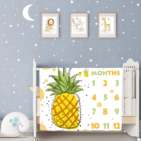 Pineapple Baby Monthly Milestone Blanket, 48x40in Cool Summer Fruits Blanket Newborn Mom Gifts for Newborn Baby Shower,Baby Growth Chart Photograp...