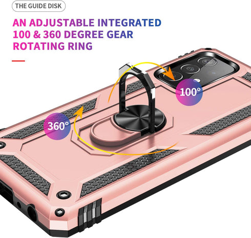Military Grade Drop Impact for Samsung Galaxy A52 5G Case 360 Metal Rotating Ring Kickstand Holder Armor Heavy Duty Shockproof Case for Galaxy A52...