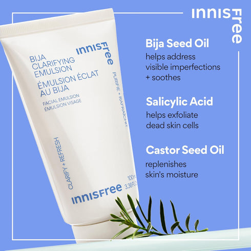 innisfree Bija Clarifying Emulsion with Salicylic Acid and Niacinamide, Korean Skincare Lightweight Face Moisturizer (Packaging May Vary)...