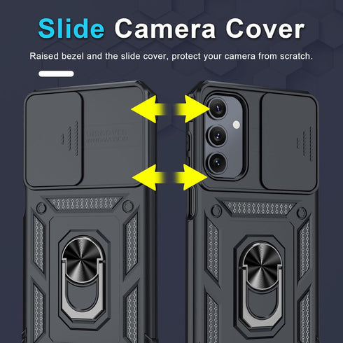 Janmitta for Samsung Galaxy A15 5G Case Built in Slide Camera Lens Cover+Screen Protector+Finger Ring Holder Kickstand,Heavy Duty Shockproof Full ...