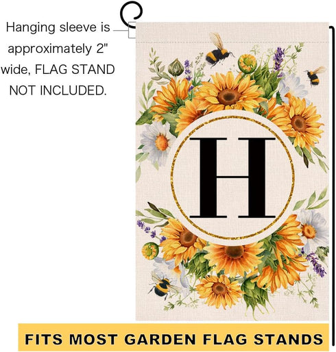 Monogram Letter H Garden Flag Summer Sunflower 12x18 Vertical Double Sided Spring Floral Bee Outside Decorations Small Burlap Family Last Name Ini...