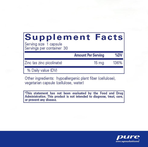 Pure Encapsulations Zinc 15 mg - Zinc Picolinate Supplement for Immune System Support, Growth & Development - for Wound Healing - with Premium Zin...