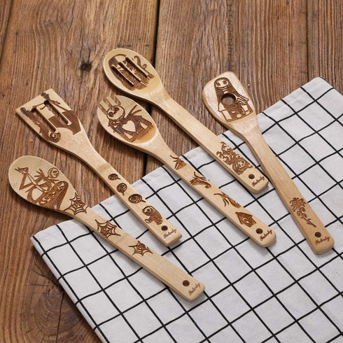 Nightmare Before Christmas Wooden Spoons for Cooking, Nightmare Before Christmas Kitchen Decor, Burned Bamboo Spoons Kitchen Utensils Set for Hall...