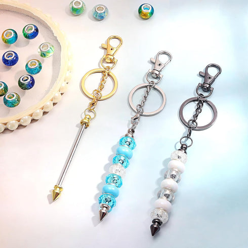 12Pcs Beadable Keychain Bar Bulk, Colorful Plating Alloy Beaded Keychain, Blank Keychain Making Supplies DIY Keychain Supplies for Pendant DIY Pro...