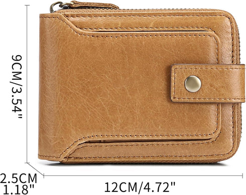 GOIACII Zipper Wallet for Men Genuine Leather RFID Blocking Mens Wallet with Zipper Coin Pocket ID Window Zipper Wallets Large Capacity...