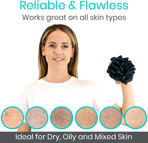 Vive Loofah Sponge Replacement Set for Shower, Bath (4 Pack) - Exfoliating Scrubber for Men & Women - Body Wash Scrubber - Use with Vive Bendable ...