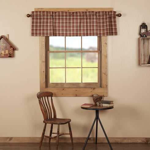 VHC Brands Rustic Thanksgiving Kitchen Beckham Plaid Rod Pocket Cotton Hanging Loops 16x60 Curtain, Valance, Rust Red...