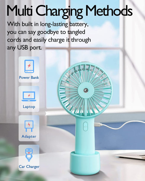 Portable Hand held Misting Fan, Small Personal 2000mAh USB Rechargeable Battery Operated Spray Fan Mister with Water Tank Mist Lash Fan 3 Speed St...