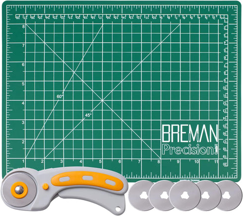WA Portman Self Healing Cutting Mat & Rotary Cutter for Fabric Set - 9x12 Inch Rotary Cutter Mat - 45mm Rotary Cutter and Mat - 5 Rotary Fabric Cu...