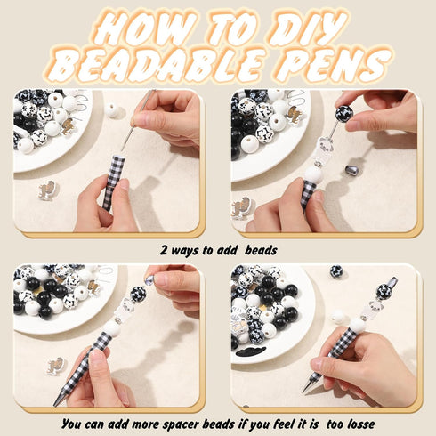 Colarr 24 Sets Plastic Beadable Pens DIY Pens Making Kit Assorted Bead Pens Wood Beads Crystal Spacer Beads Black Ink Ballpoint Pen for Women Stud...