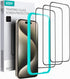ESR 3 Pack for iPhone 15 Pro Screen Protector, 3 Black Edge Tempered-Glass Film with Easy Installation Tool, 2.5D Curved Edges, Full-Coverage Mili...