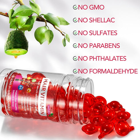 Hair Treatment Serum, Hair Vitamin Serum Capsule, 60PCS Enriched with Moroccan Macadamia Avocado Oils, Vitamins A C E Pro B5, No Rinse and Safe fo...