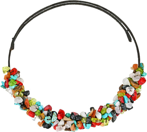 AeraVida Adjustable Dainty Mix Gemstone Cluster in Bohemian Wire Choker Necklace, 20x110mm...