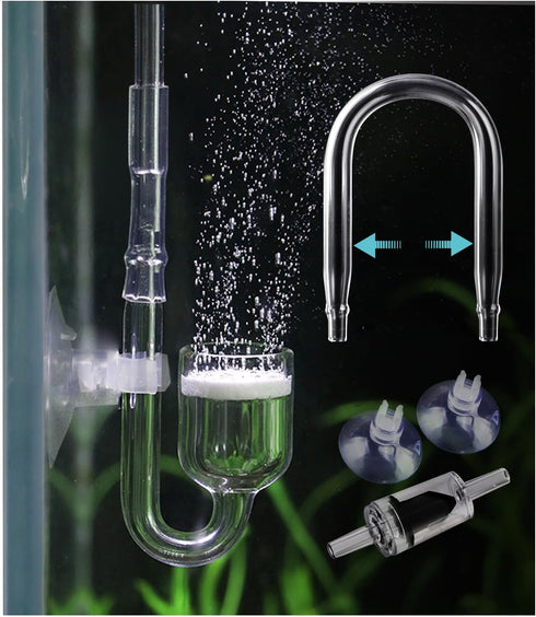 Aquarium Glass CO2 Diffuser Atomizer with U Tube Check Valve Suction Cup Premium Version...
