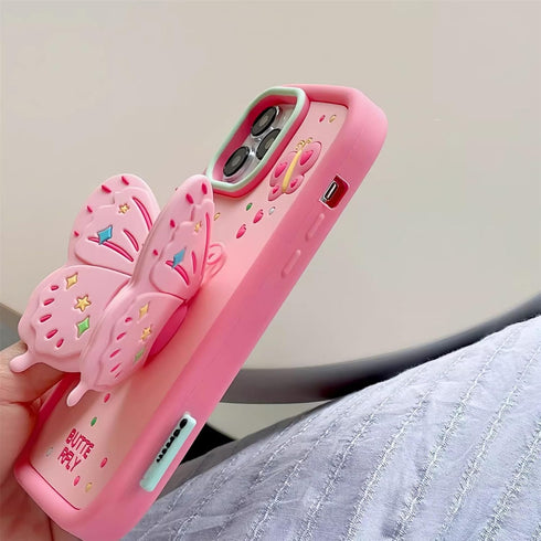 for iPhone 15 Pro Case Cute iPhone 14 Pro Case iPhone 13 Pro Case with Kickstand Stand Holder 3D Butterfly Silicone Girls Women Phone Cases Lens S...