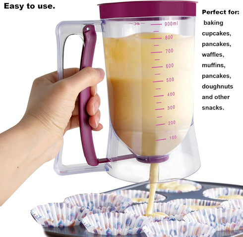 CHuangQi Cake Batter Dispenser with Measuring Label, Perfect Baking Tool for Pancake Cupcakes or Any Baked Goods...