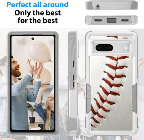 for Google Pixel 7, Baseball Sports White Pattern Shock-Absorption Hard PC and Inner Silicone Hybrid Dual Layer Armor Defender Case Protective Cov...