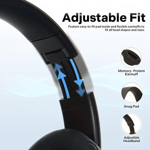 iJoy Bluetooth Headphones Over Ear, Wireless and Wired Foldable Headset Built-in Microphone, FM, Micro SD Card Slot - (Stealth) Adults Kids Men Wo...