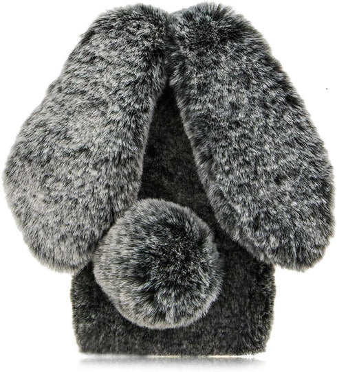 LCHDA Rabbit Case for Samsung Galaxy J3 2018, Cute 3D Bunny Ears Soft Furry Hairball Fuzzy Winter Warm Faux Fur Plush Fluffy Flexible TPU Bumper P...