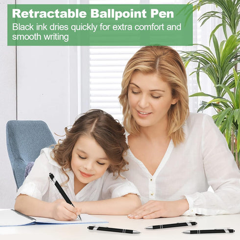 Ballpoint Pen with Stylus Tip,12 Pcs 1.0 mm Black Ink Metal Pen,2 in 1 Stylus Ballpoint Pens,Metal Stylus Pen for Touch Screens,Comfortable Writin...