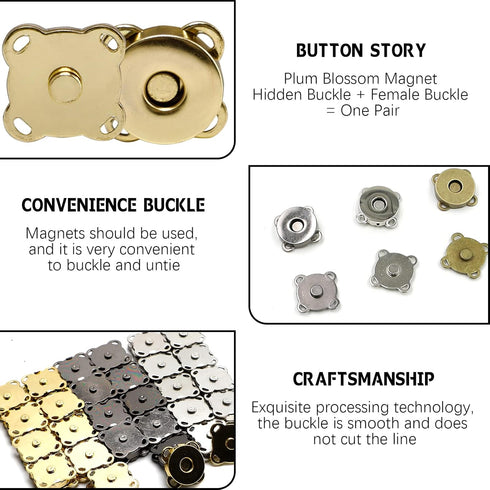 30 Piece Plum Magnetic Snap Buttons for Clothes Purse Handbag Scrapbook Homemade Sewing Craft (Black+Gold+Silver)...