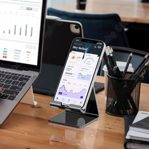 Crpich Acrylic Phone Stand, Ergonomic Design for Apple iPhone and Samsung Galaxy, Compatible with 4-8 Inch Screens, Black......
