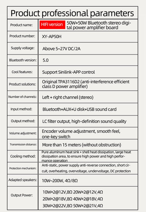 AP50H TPA3116D2 Bluetooth 5.0 Digital Power Amplifier Board AUX 2X 50W Speaker Stereo Audio AMP Module Home Music Input DC12-24V...