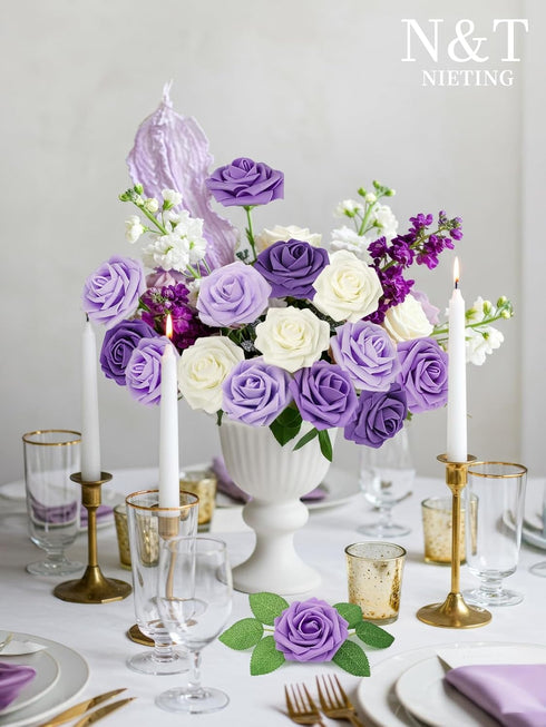N&T NIETING Artificial Flowers, 25pcs Fake Flowers Rose with Stems Perfect for DIY Wedding Bridesmaid Bridal Bouquets Centerpieces Home Flower Arr...