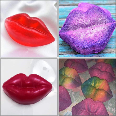 2 Pack Hot Lips Soap Molds, 3D Sexy Red Lips Kisses Collection Silicone Molds Chocolate Candy Bath Bomb Lotion Bar Mould Ice Cube Tray Cupcake Cak...