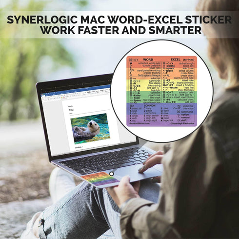 Synerlogic for Mac Word & Excel Shortcuts Cheat Sheet Sticker | Quick Reference Keyboard Shortcut Stickers | Word Excel Shortcuts Sticker MacBook ...