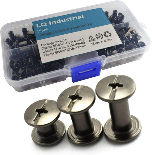 LQ Industrial 75 Sets Black M5 Chicago Screw Assorted Kit Slotted Phillip Head Binding Screws Rivet Assembly Bolt Nail Rivet for Book Binding DIY ...